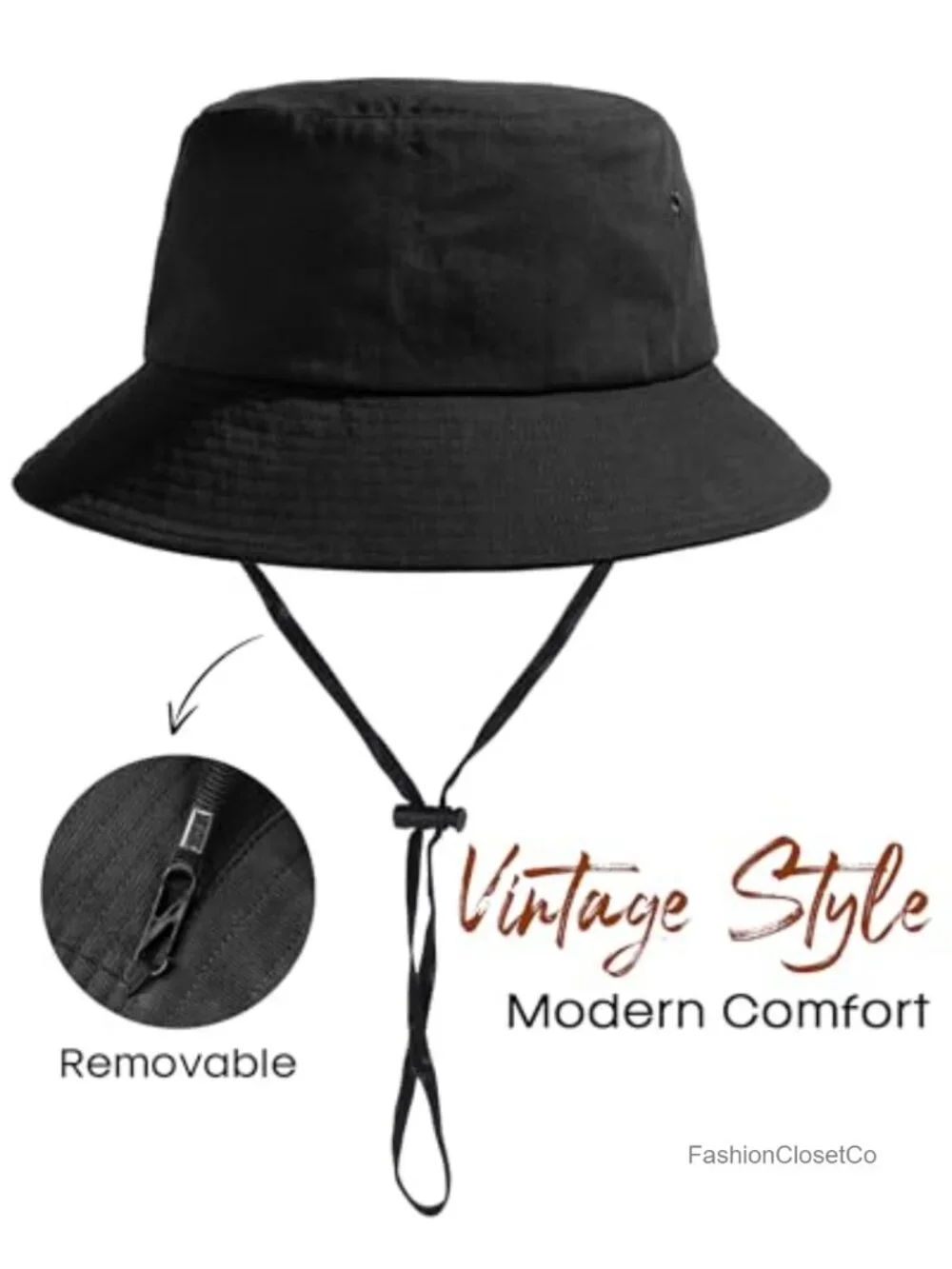 Washed Cotton Packable Bucket Hat with Adjustable Chin Strap Sun Hat for Women